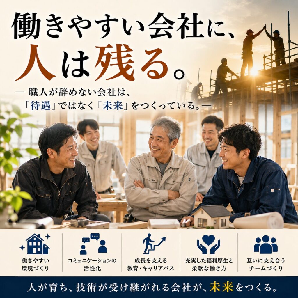 働きやすい会社に、人は残る。 ― 職人が辞めない会社は、「待遇」ではなく「未来」をつくっている。―