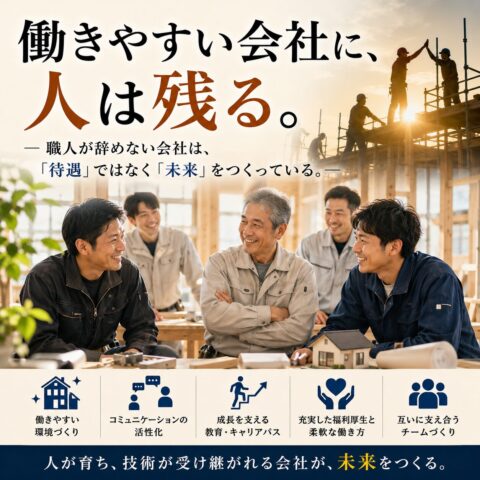 働きやすい会社に、人は残る。 ― 職人が辞めない会社は、「待遇」ではなく「未来」をつくっている。―